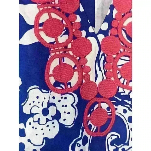 Lilly Pulitzer Augusta Shift Dress Deep Sea Blue Quahog Chowdah Lace Trim Size 6 - Picture 6 of 9